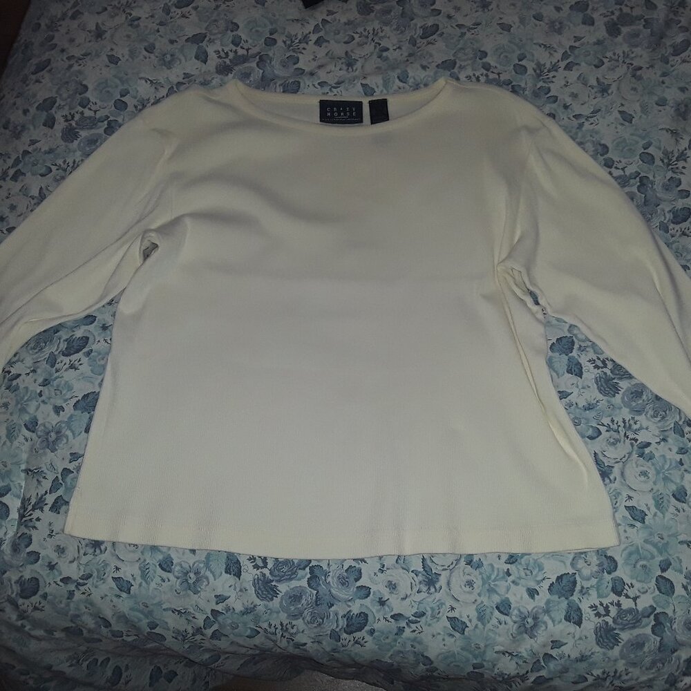 Crazy Horse by Liz Claiborne ladies XL cream colored ribbed stretchy top w/3/4